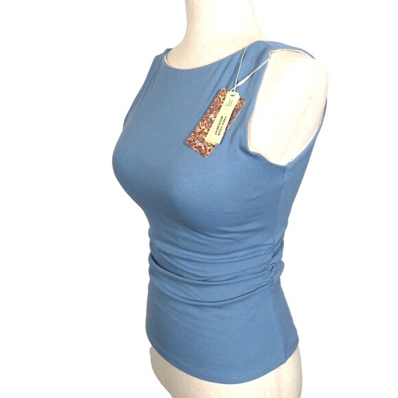 OGL Plantive Eco Friendly Dusk Blue Ruched Boat Neck Padded Bra Tank Size Medium - Picture 4 of 9